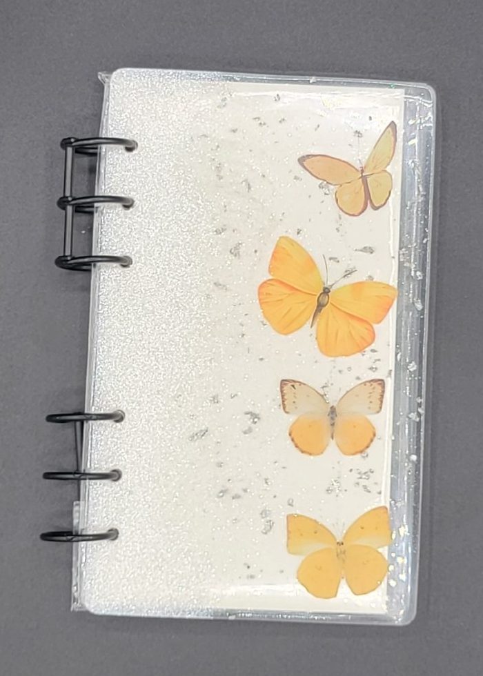 One-of-a-Kind Resin Notebook-White/Silver/Orange Butterflies image 0