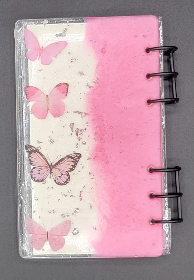 One-of-a-Kind Resin Notebook- Pink/Silver/Pink Butterflies image 1