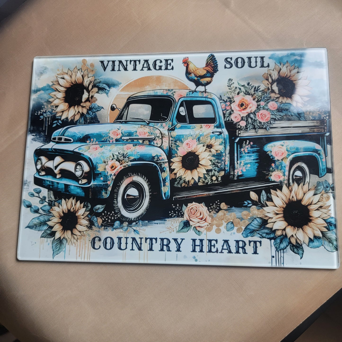 Vintage Soul Country Heart Glass Cutting Board