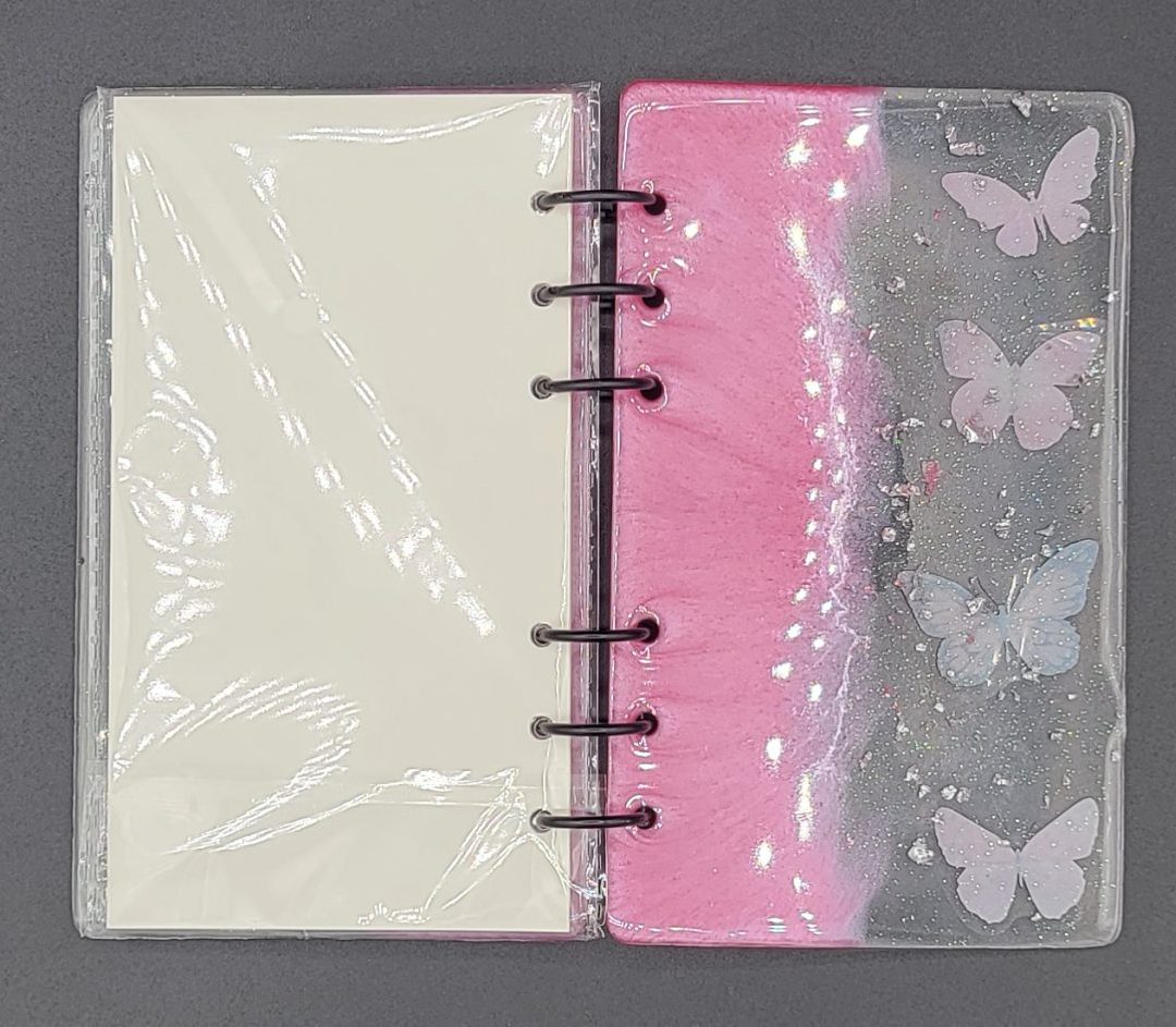 One-of-a-Kind Resin Notebook- Pink/Silver/Pink Butterflies image 2