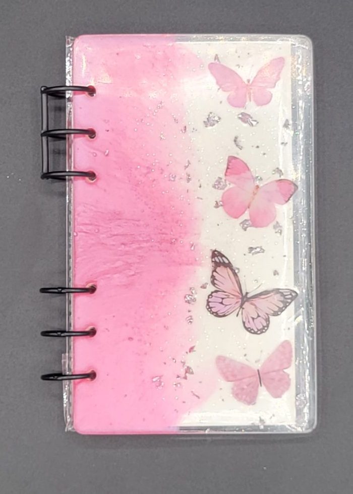 One-of-a-Kind Resin Notebook- Pink/Silver/Pink Butterflies image 0