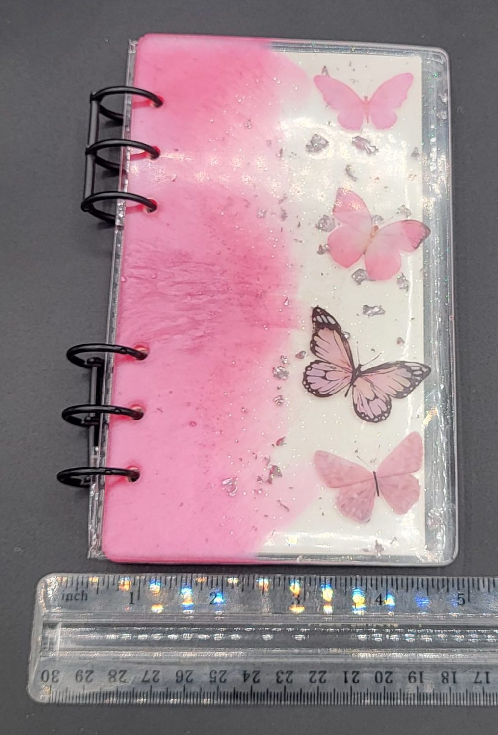 One-of-a-Kind Resin Notebook- Pink/Silver/Pink Butterflies image 5