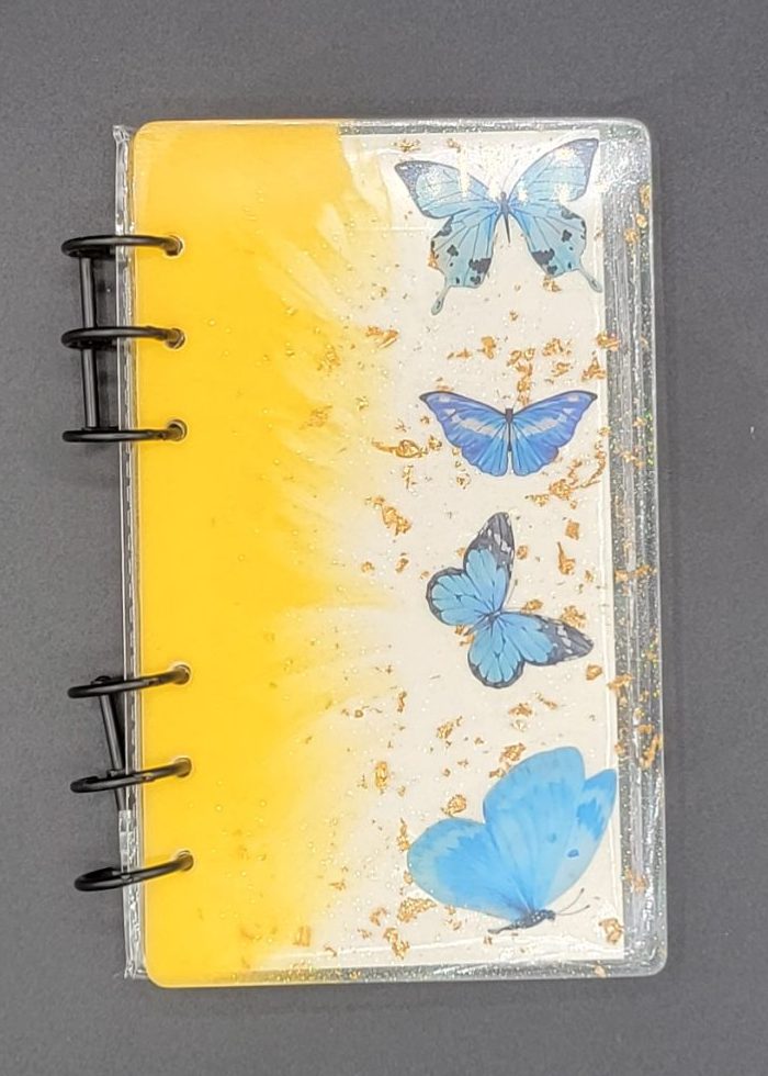 One-of-a-Kind Resin Notebook- Yellow/Gold/Blue Butterflies image 4