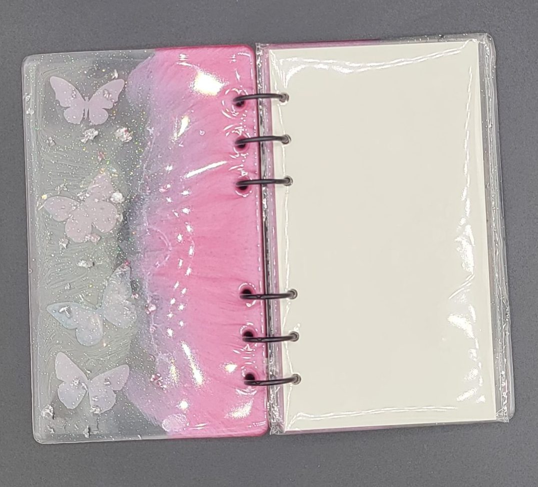One-of-a-Kind Resin Notebook- Pink/Silver/Pink Butterflies image 3