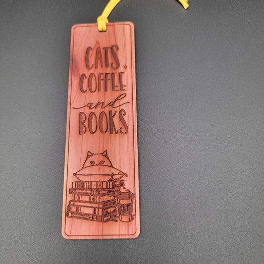 Cats Coffee and Books - Wood Bookmarks