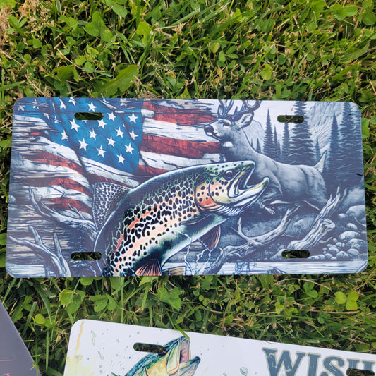 Sublimated Metal License Plate Art - Flag Fish Buck