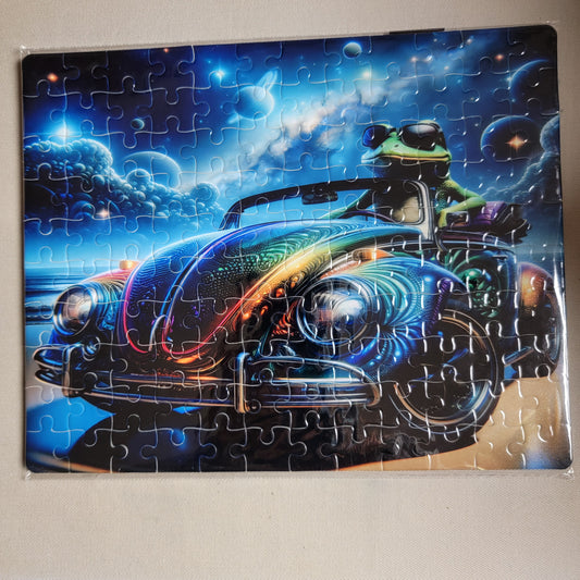Cool Frog Driving Through the Cosmos 120-Piece Sublimated Puzzle