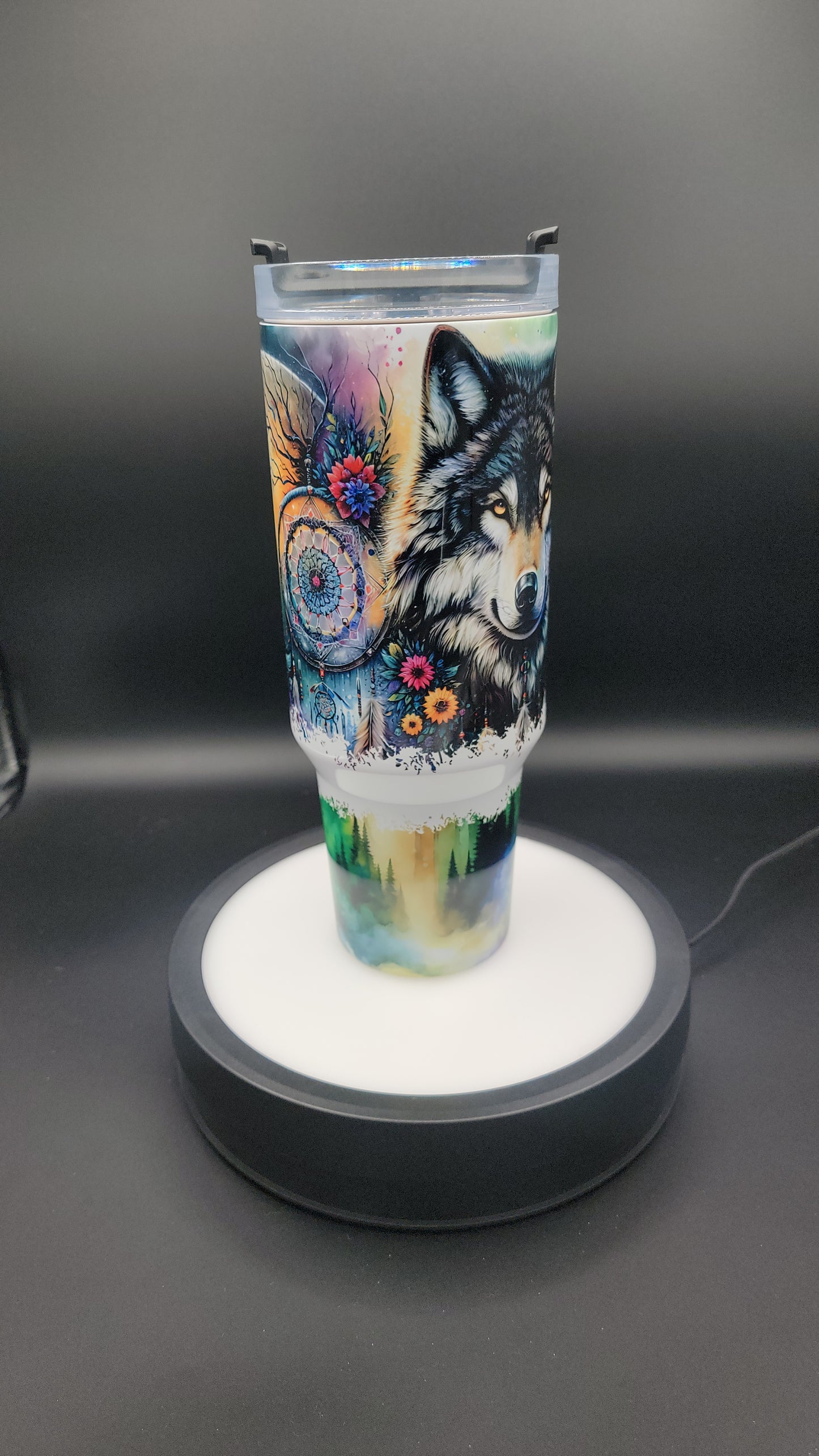40oz Tumbler Northern Lights Wolf