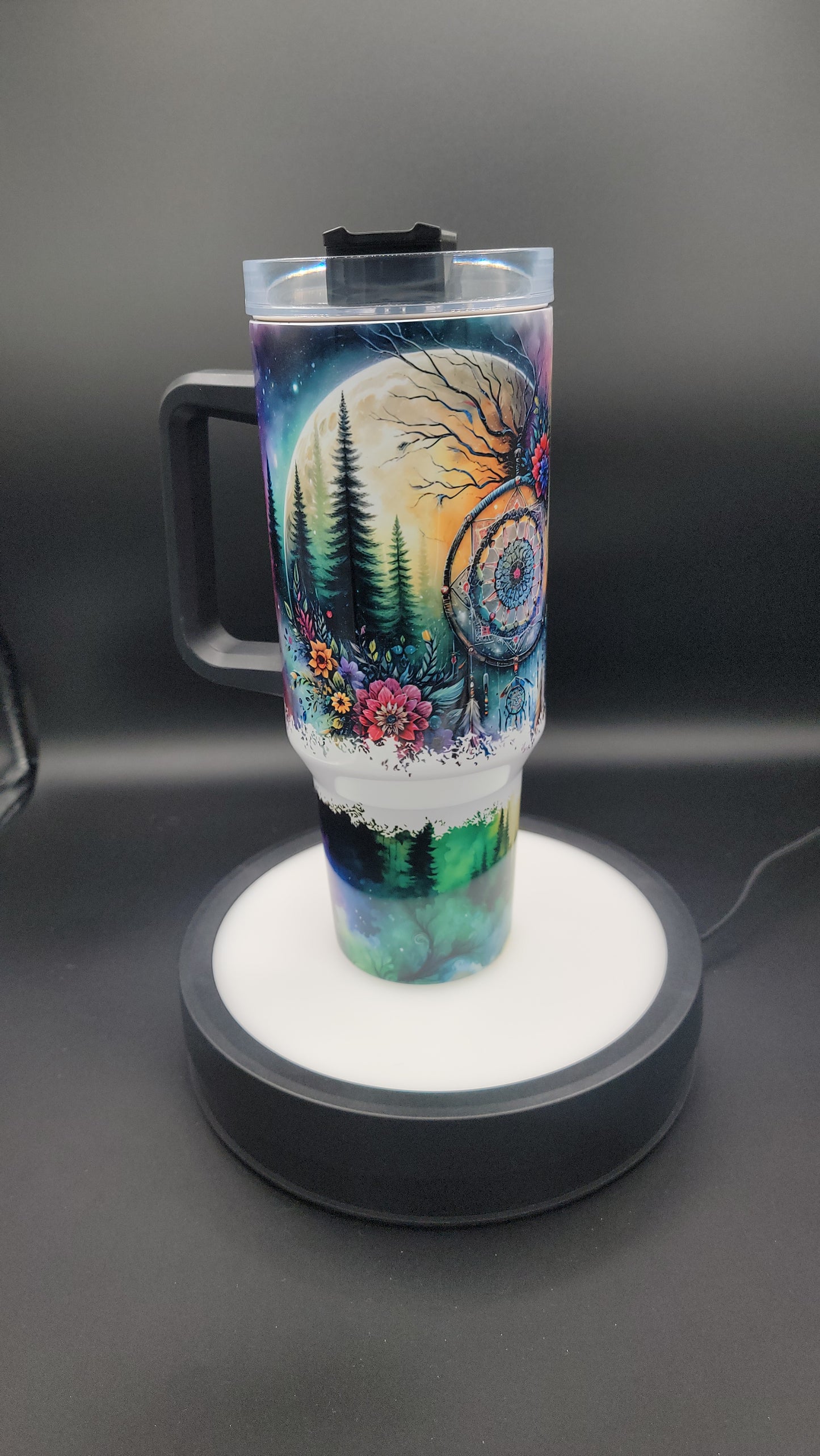 40oz Tumbler Northern Lights Wolf
