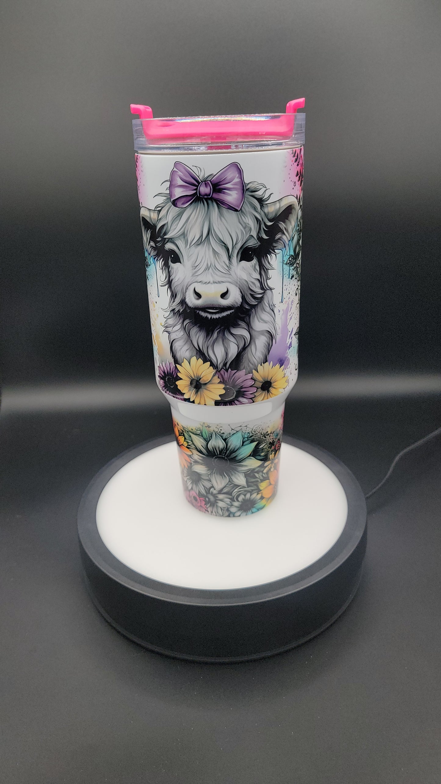 40 oz Tumbler Purple Bow Highland Cow
