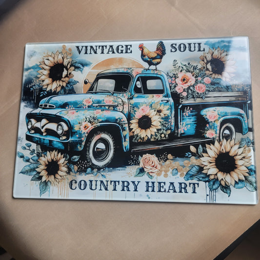 Vintage Soul Country Heart Glass Cutting Board