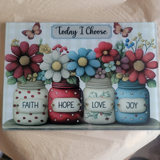 Faith Hope Love Joy Glass Cutting Board
