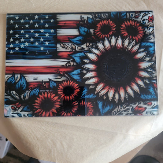 Flag Sunflower Glass Cutting Board
