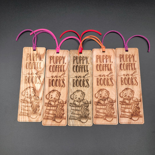 Puppies Coffee Books - Wood Bookmarks