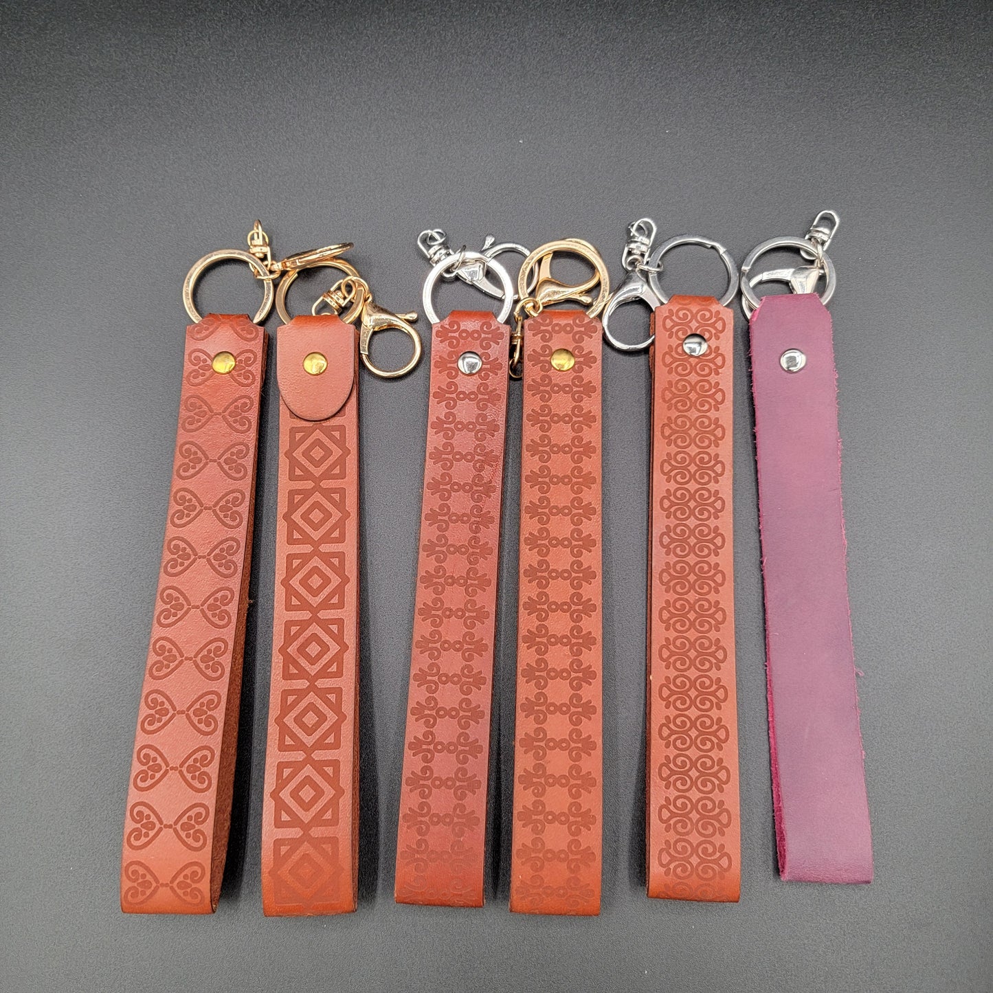 Laser Engraved Leather Wristlet with Keyring- CLEARANCE