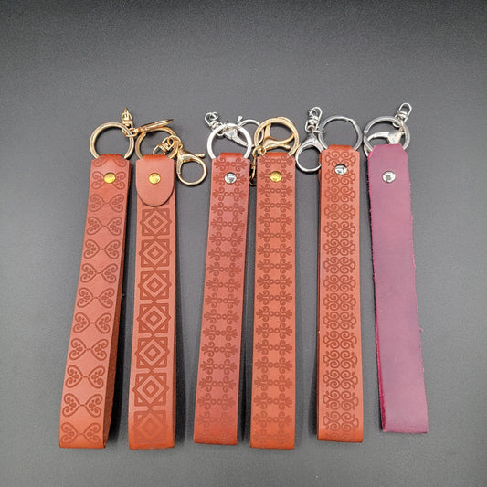 Laser Engraved Leather Wristlet with Keyring- CLEARANCE