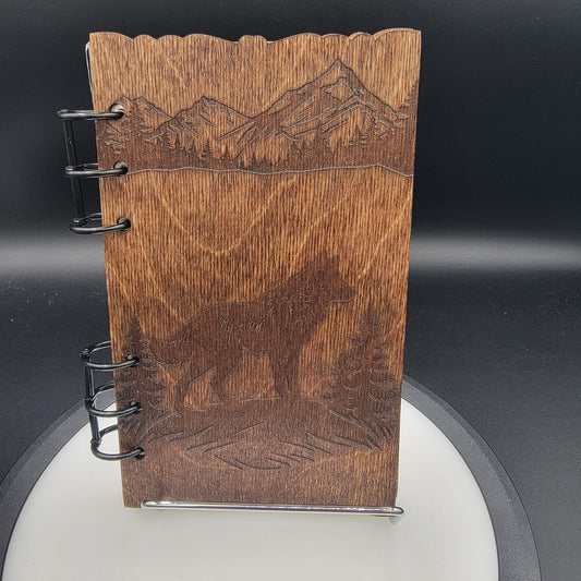 Mountain Wolf Wood Notebook