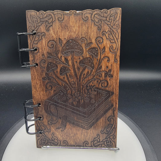 Enchanted Mushroom with Book Wood Notebook