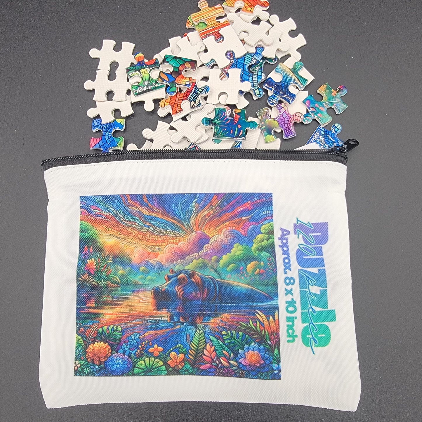 Mosaic Hippo in a Vibrant Lake 120-Piece Sublimated Puzzle