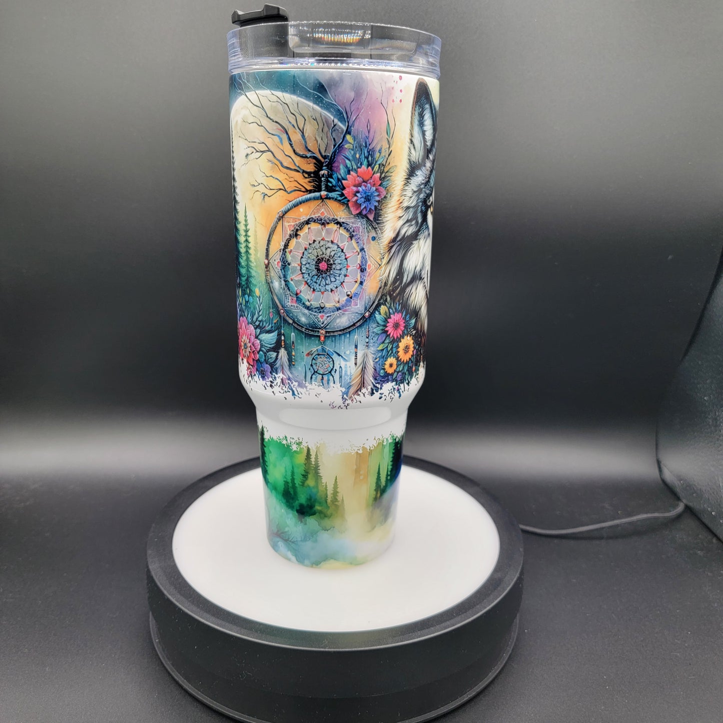 40oz Tumbler Northern Lights Wolf