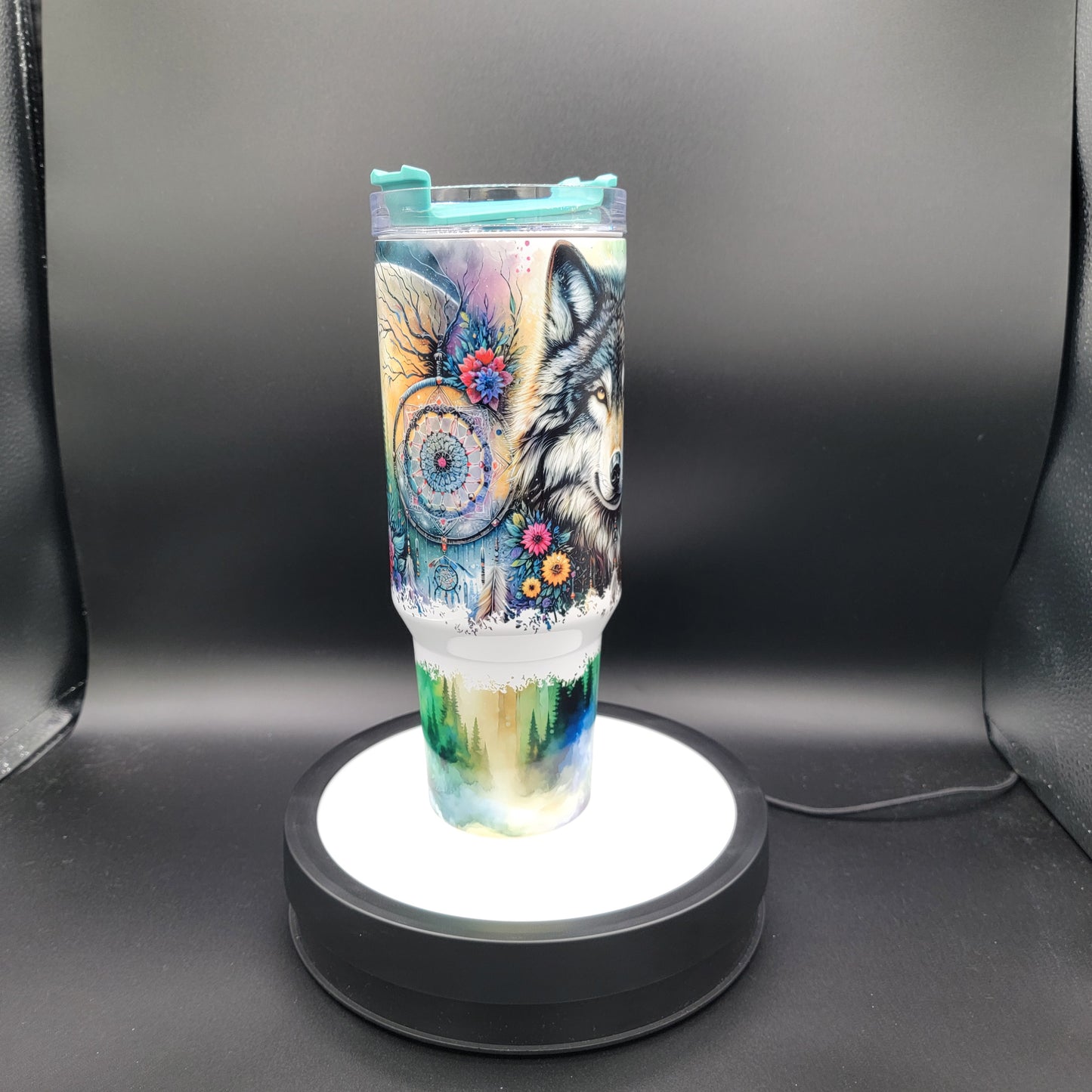 40oz Tumbler Northern Lights Wolf