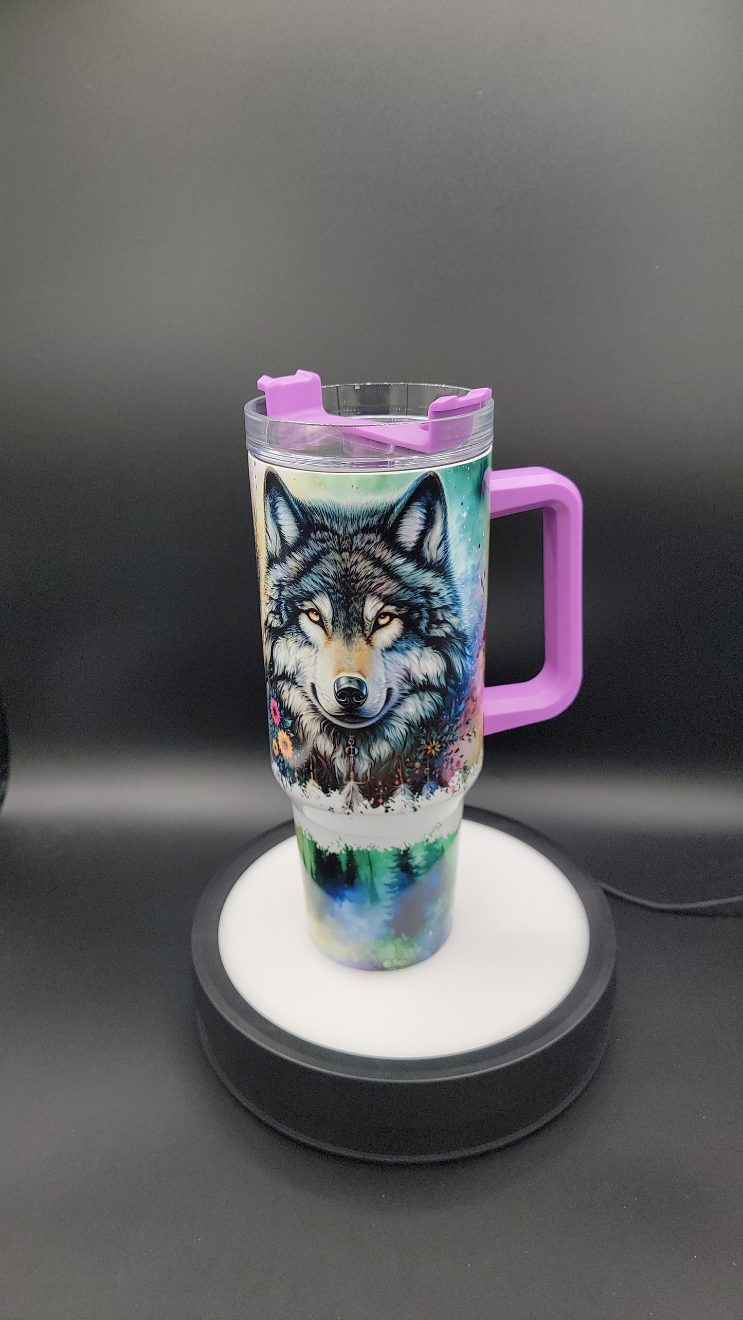 40oz Tumbler Northern Lights Wolf