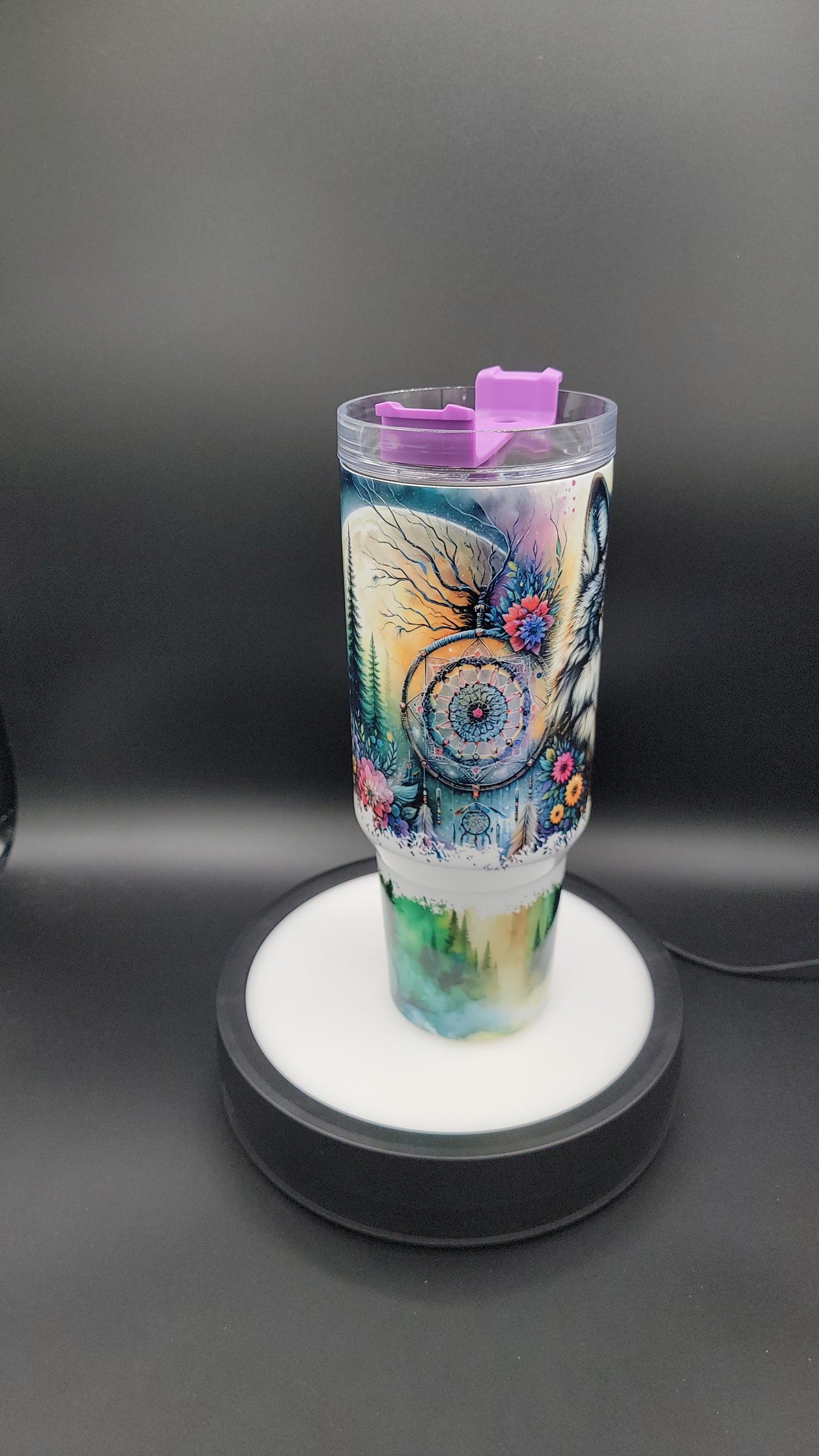 40oz Tumbler Northern Lights Wolf