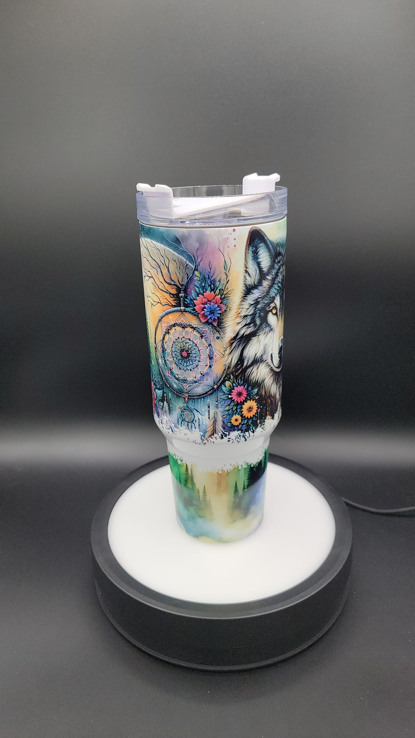 40oz Tumbler Northern Lights Wolf