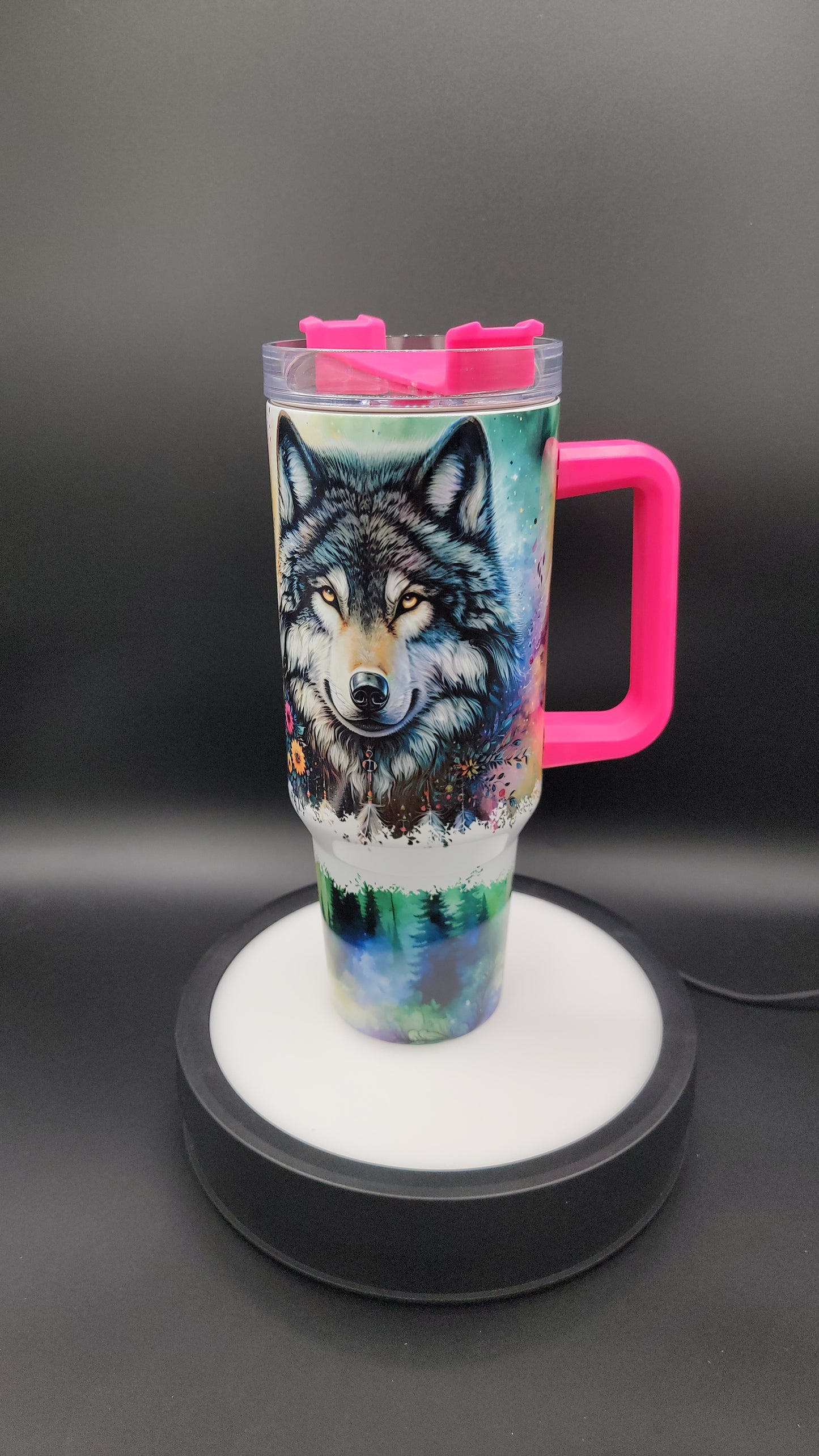 40oz Tumbler Northern Lights Wolf