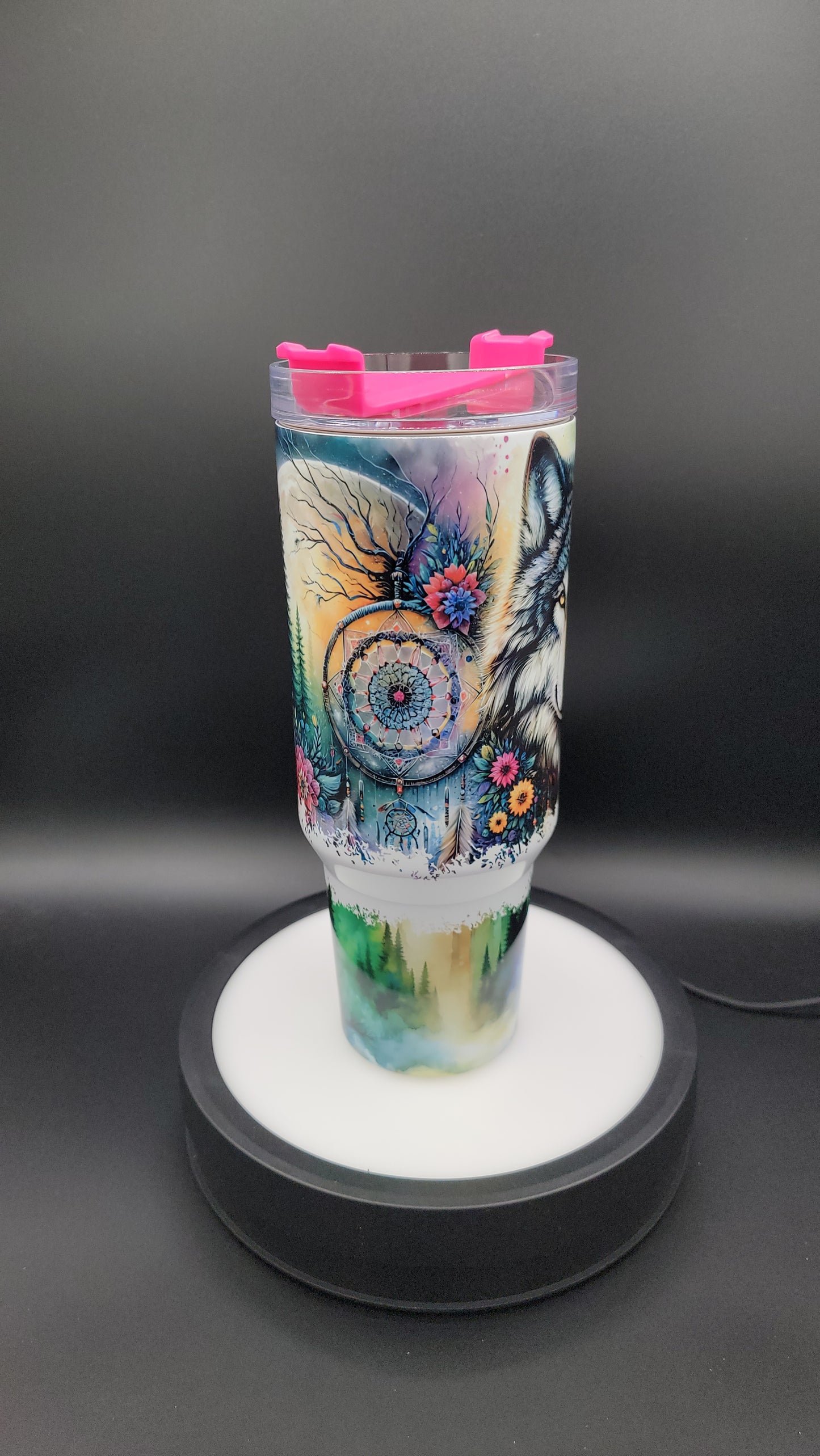 40oz Tumbler Northern Lights Wolf