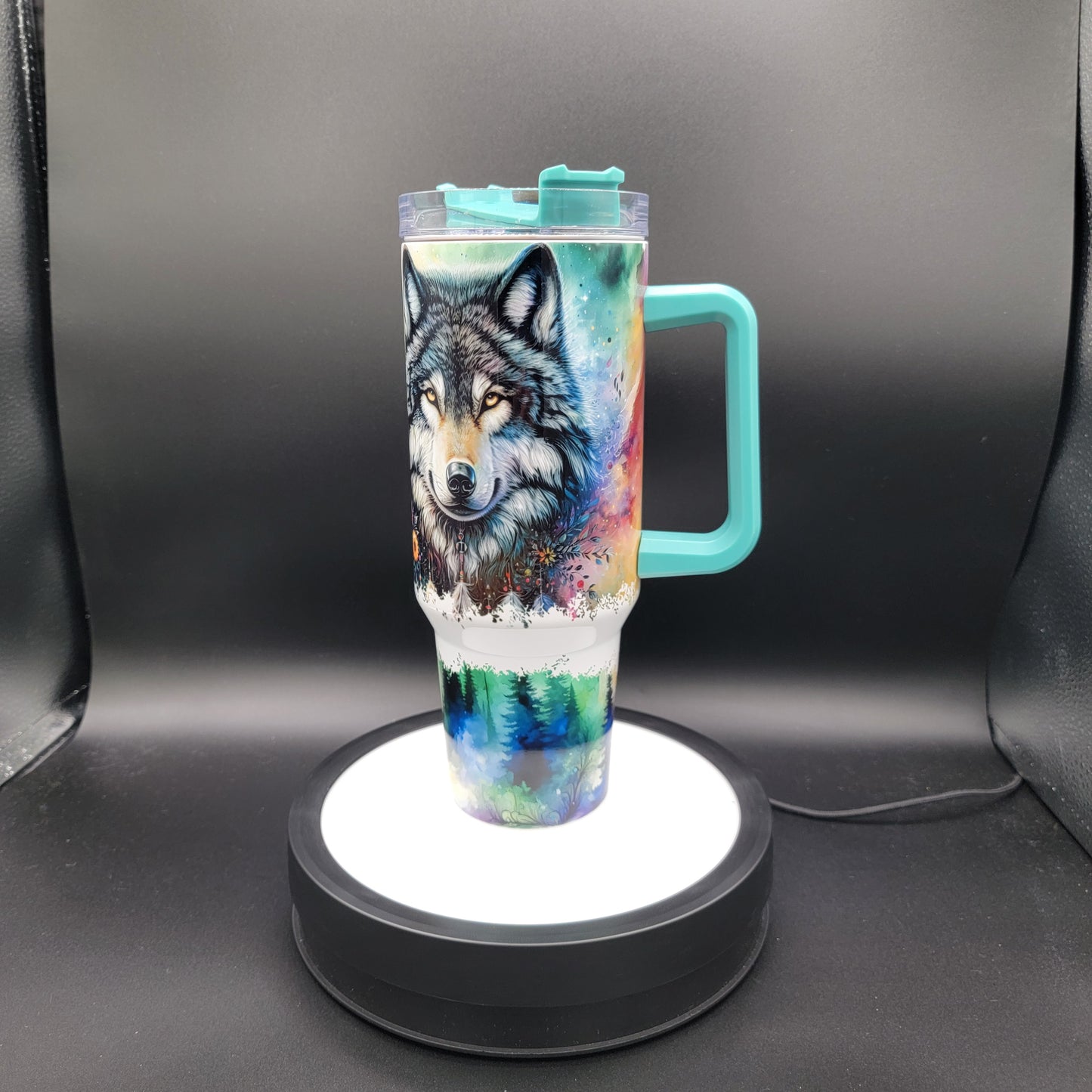 40oz Tumbler Northern Lights Wolf