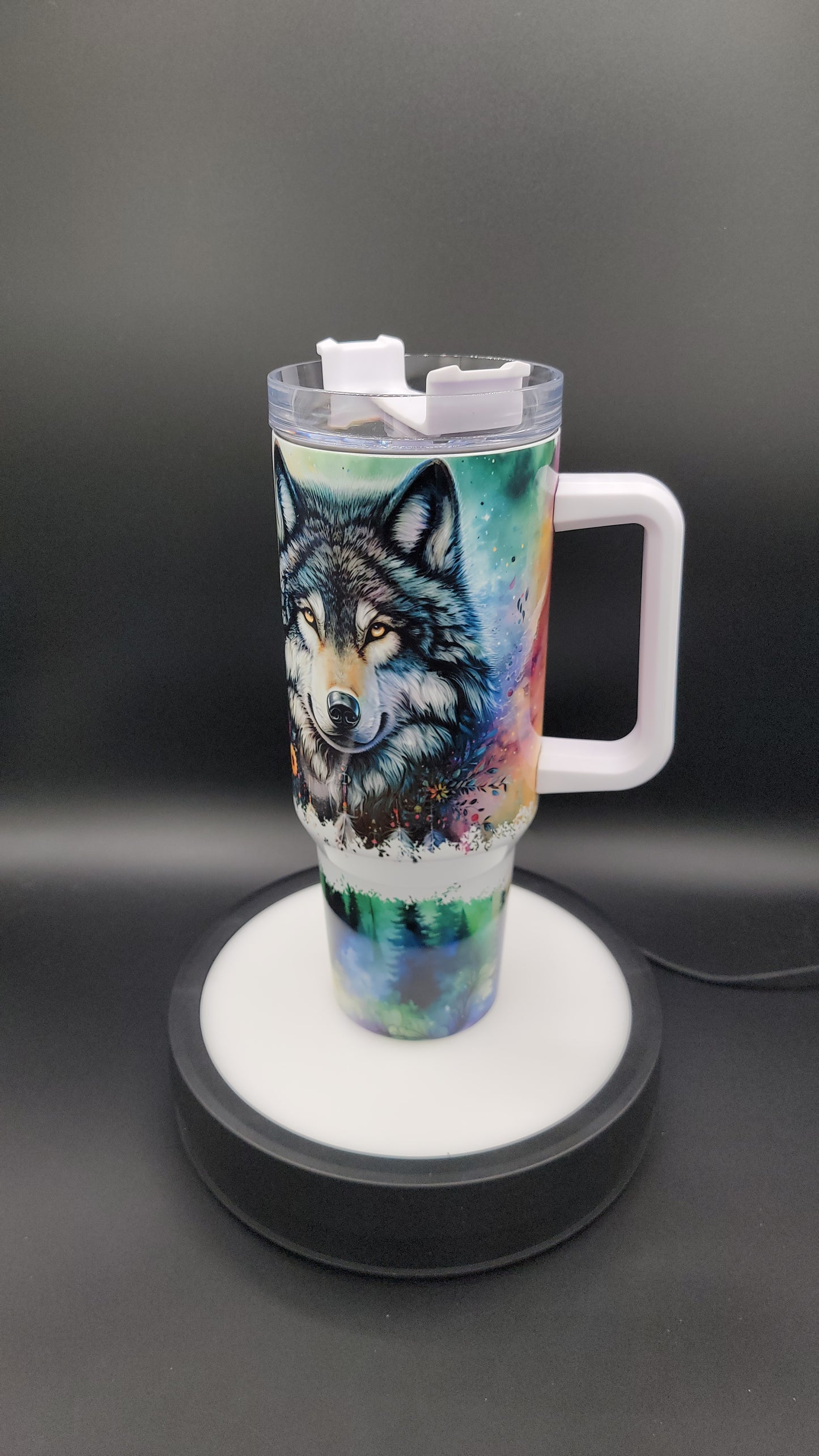 40oz Tumbler Northern Lights Wolf