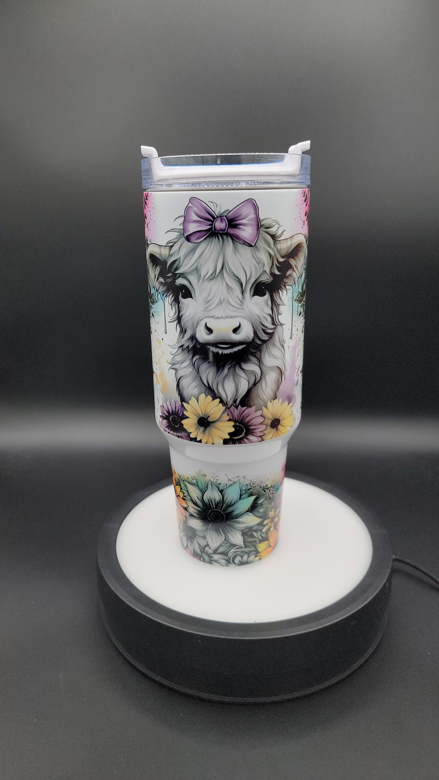 40 oz Tumbler Purple Bow Highland Cow