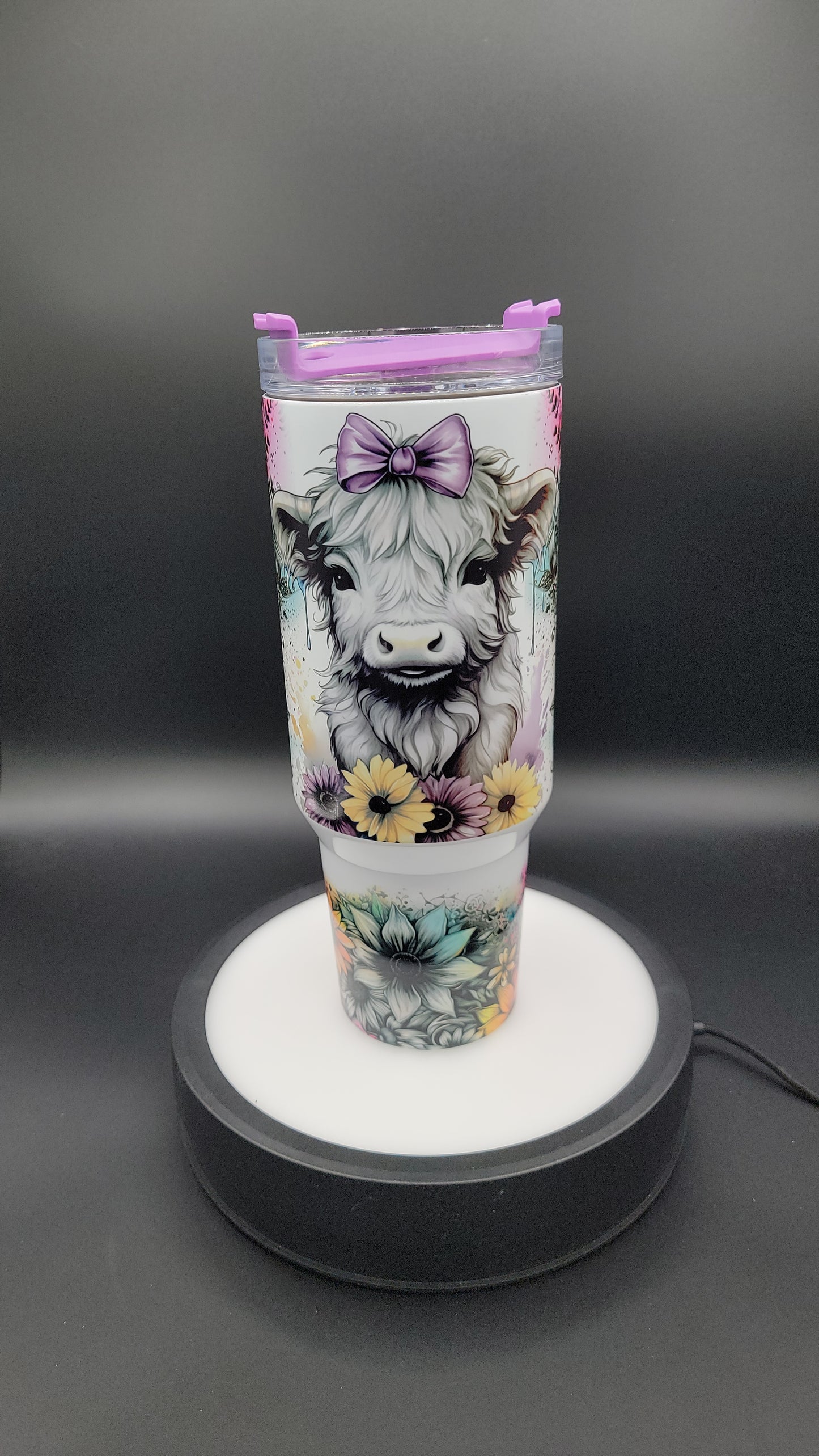 40 oz Tumbler Purple Bow Highland Cow