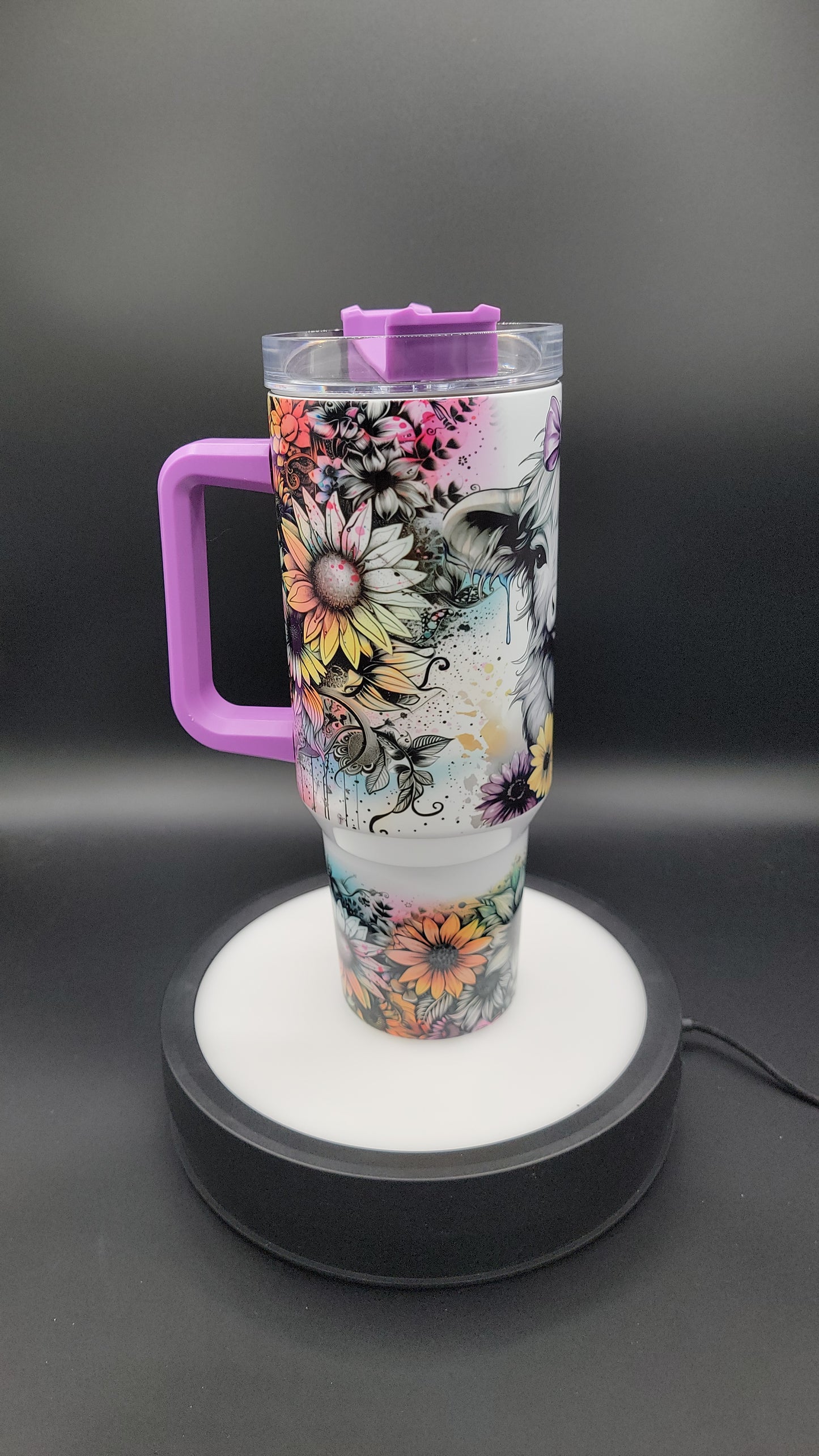 40 oz Tumbler Purple Bow Highland Cow