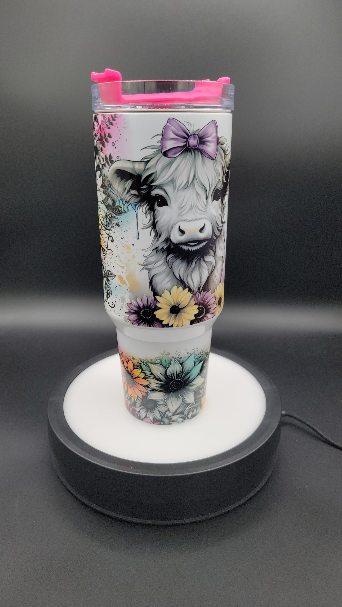 40 oz Tumbler Purple Bow Highland Cow