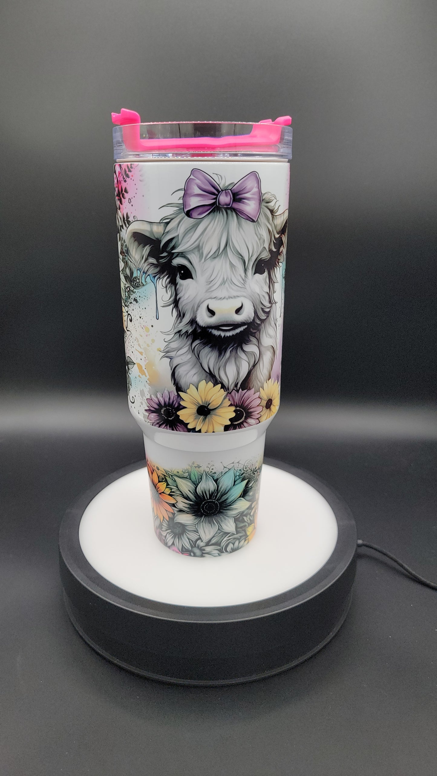 40 oz Tumbler Purple Bow Highland Cow