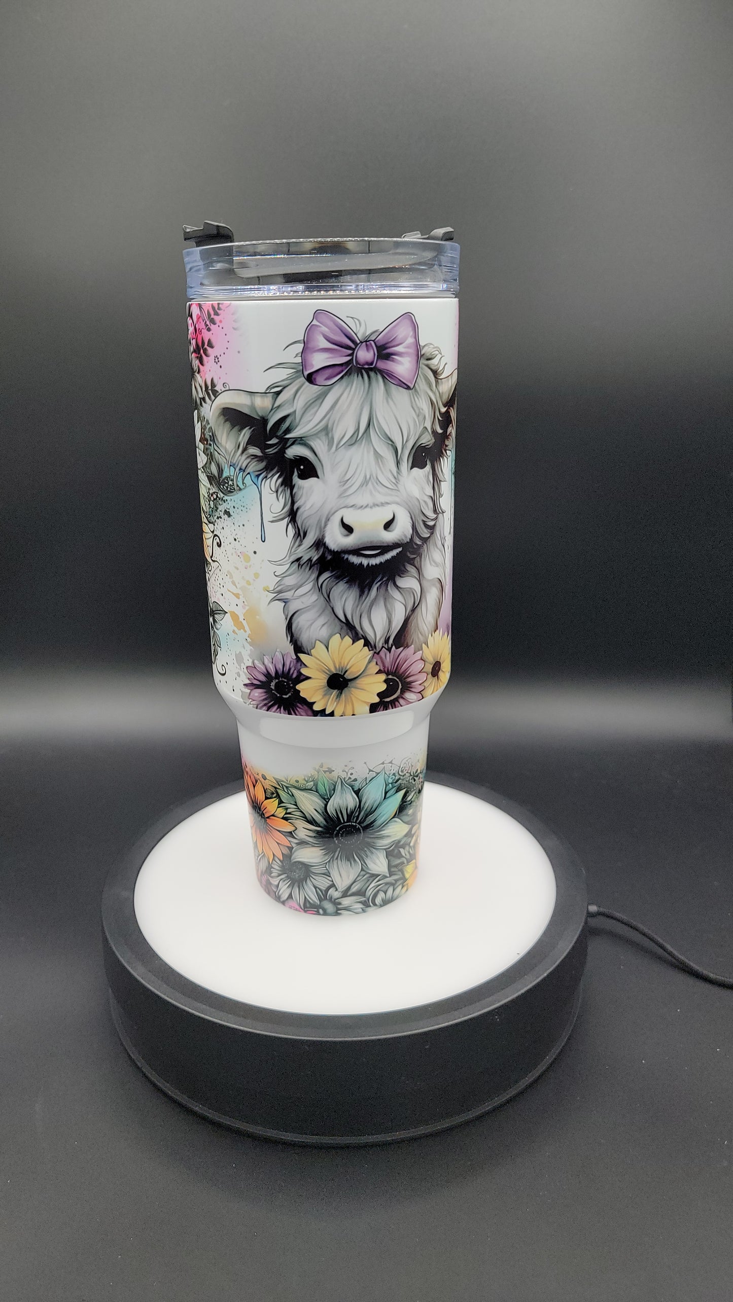 40 oz Tumbler Purple Bow Highland Cow