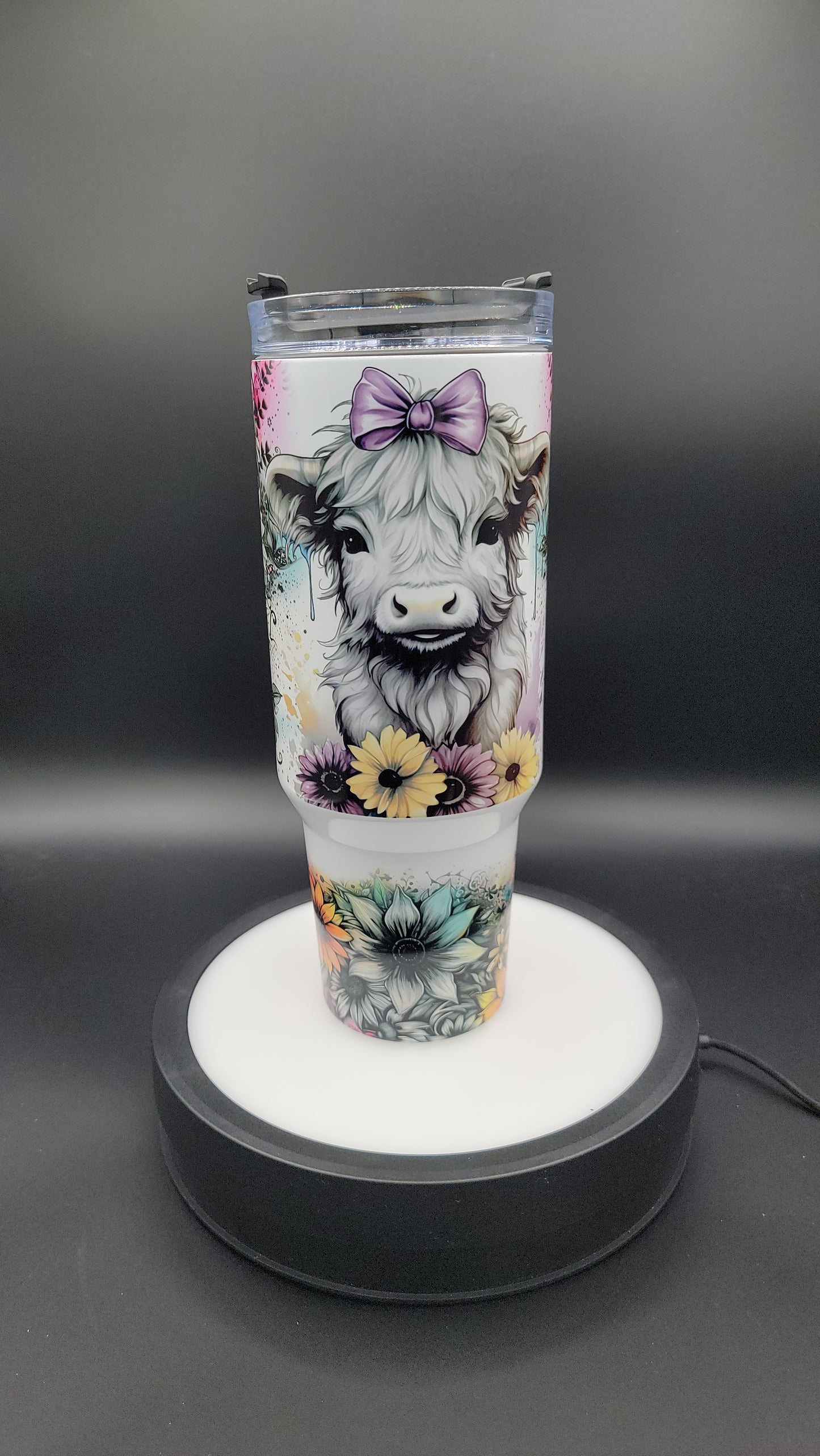 40 oz Tumbler Purple Bow Highland Cow