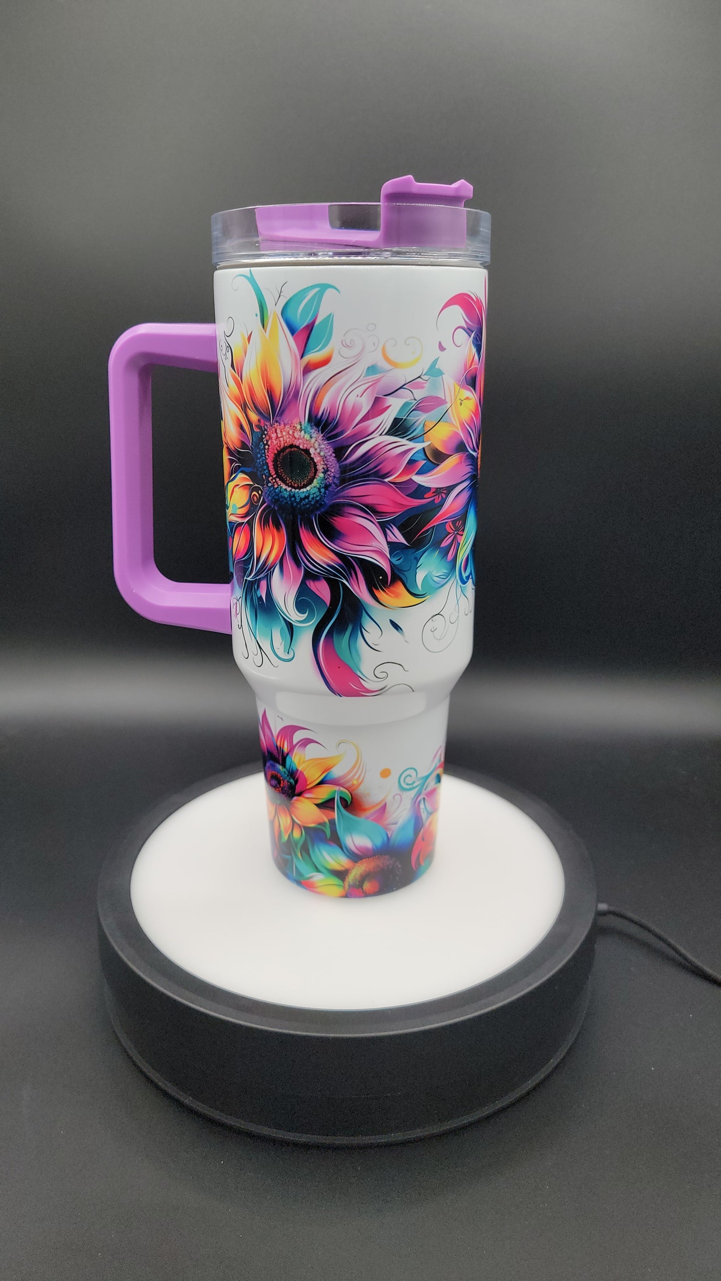 40 oz Tumbler Neon Sunflowers