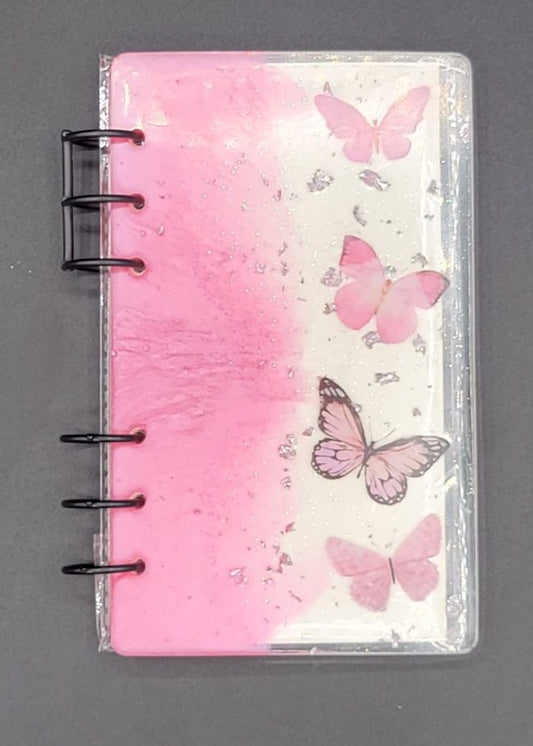 One-of-a-Kind Resin Notebook- Pink/Silver/Pink Butterflies image 0