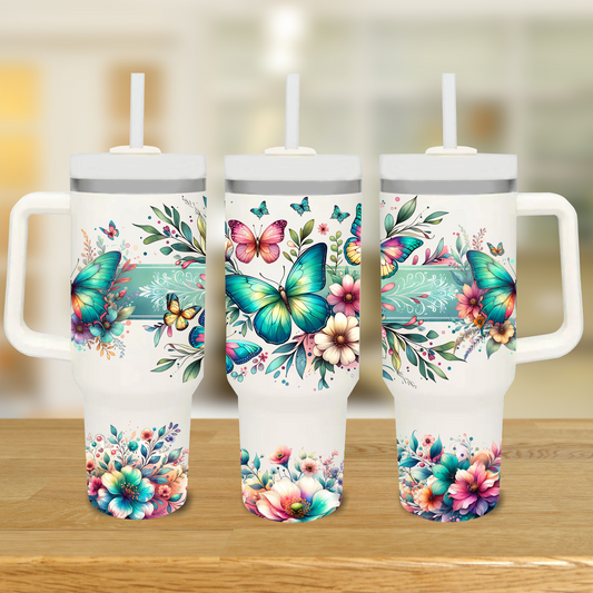 40oz Tumbler Floral Butterflies