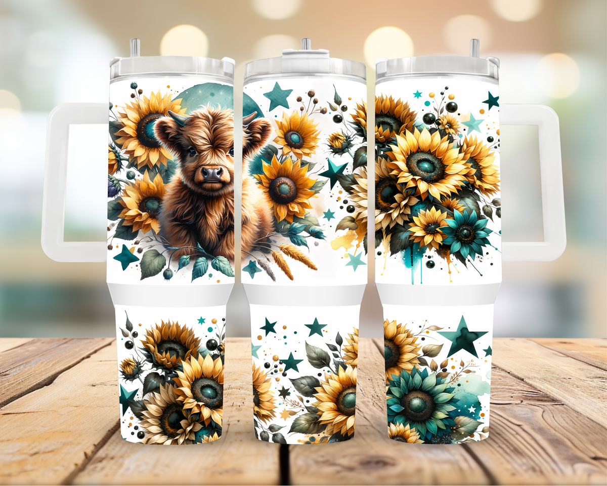 Baby Cow Teal Sunflowers 40oz Tumbler