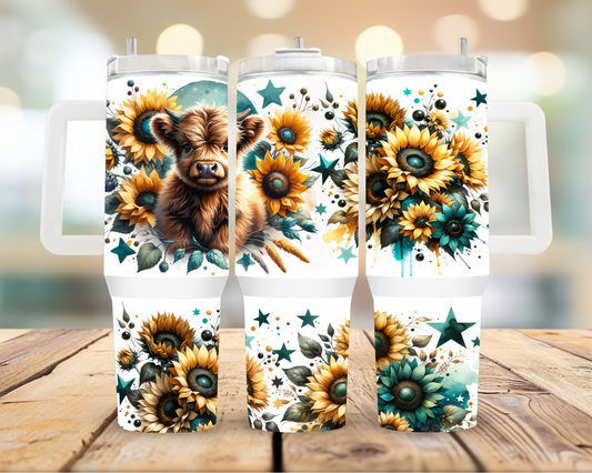 Baby Cow Teal Sunflowers 40oz Tumbler