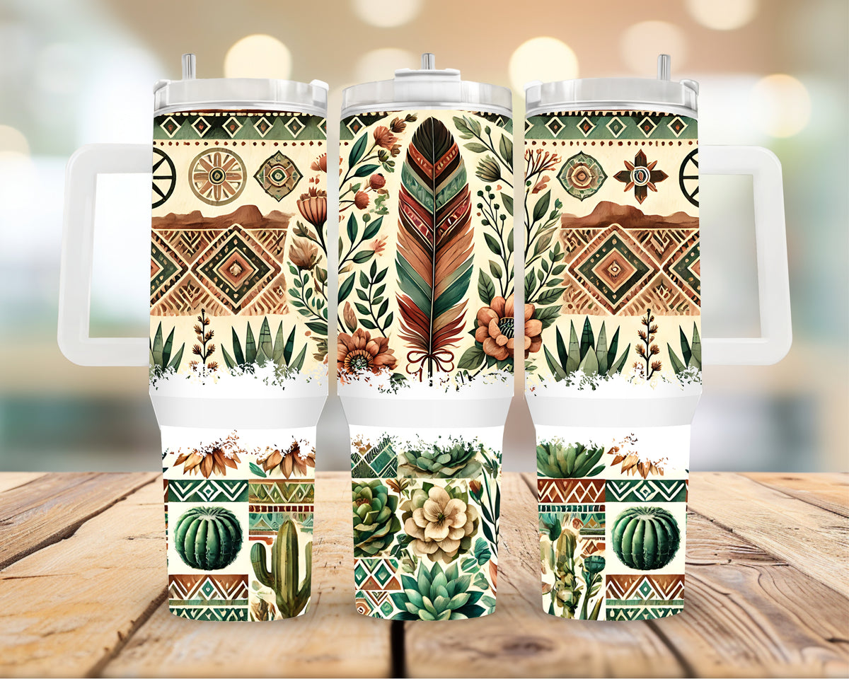 40oz Tumbler Boho Feather