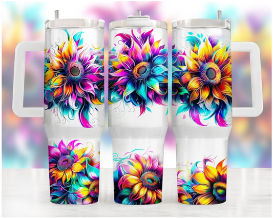 40 oz Tumbler Neon Sunflowers