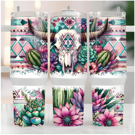 40oz Tumbler Western Bull Skull