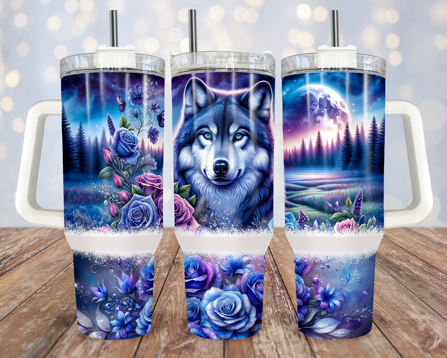 40oz Tumbler Wolf Moon Roses