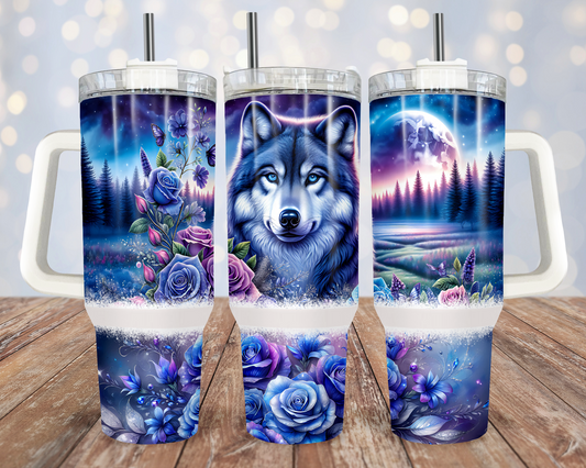 40oz Tumbler Wolf Moon Roses